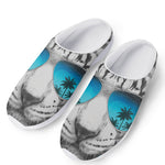 White Tiger With Sunglasses Print Mesh Casual Shoes