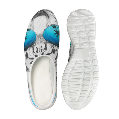 White Tiger With Sunglasses Print Mesh Casual Shoes