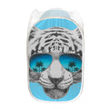 White Tiger With Sunglasses Print Mesh Laundry Hamper