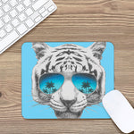 White Tiger With Sunglasses Print Mouse Pad