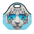 White Tiger With Sunglasses Print Neoprene Lunch Bag