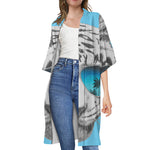 White Tiger With Sunglasses Print Open Front Beach Cover Up