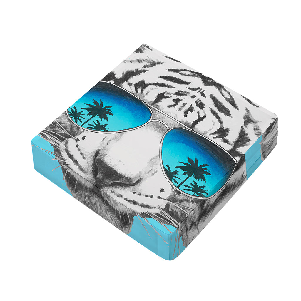 White Tiger With Sunglasses Print Outdoor Seat Cushion Cover