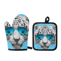 White Tiger With Sunglasses Print Oven Mitt And Pot Holder Set