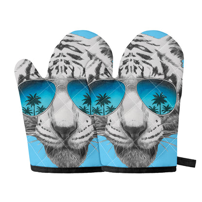 White Tiger With Sunglasses Print Oven Mitts
