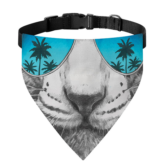 White Tiger With Sunglasses Print Over The Collar Dog Bandana