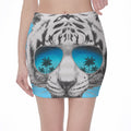 White Tiger With Sunglasses Print Pencil Mini Skirt