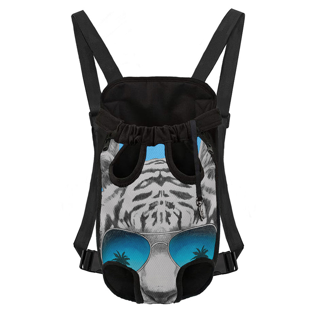 White Tiger With Sunglasses Print Pet Carrier Backpack