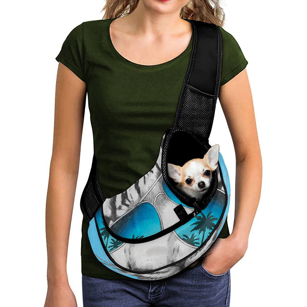 White Tiger With Sunglasses Print Pet Sling Carrier