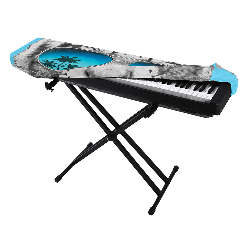 White Tiger With Sunglasses Print Piano Keyboard Cover