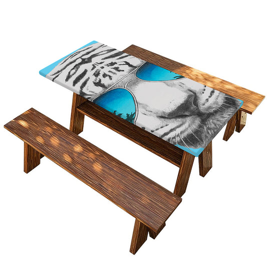 White Tiger With Sunglasses Print Picnic Table Cover