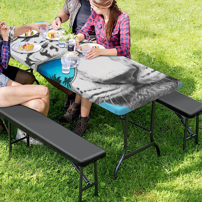 White Tiger With Sunglasses Print Picnic Table Cover