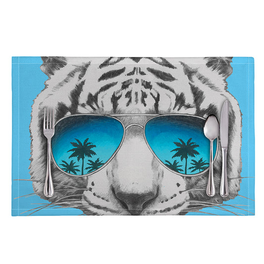 White Tiger With Sunglasses Print Placemat