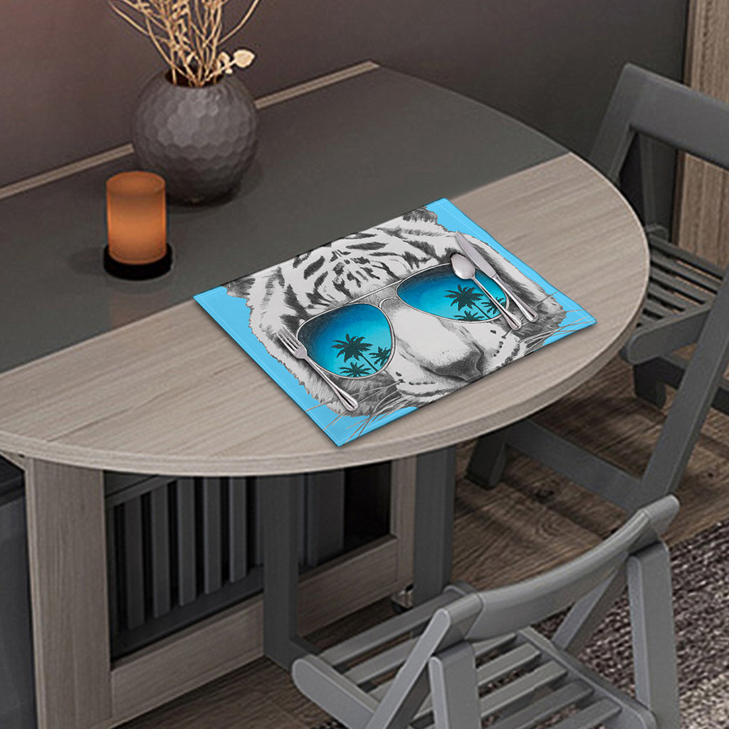 White Tiger With Sunglasses Print Placemat