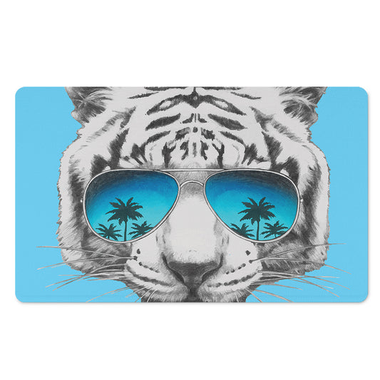 White Tiger With Sunglasses Print Polyester Doormat