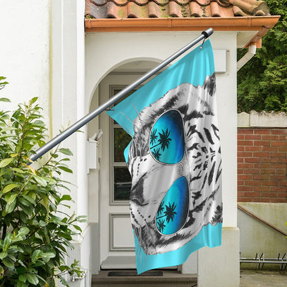 White Tiger With Sunglasses Print Polyester Flag