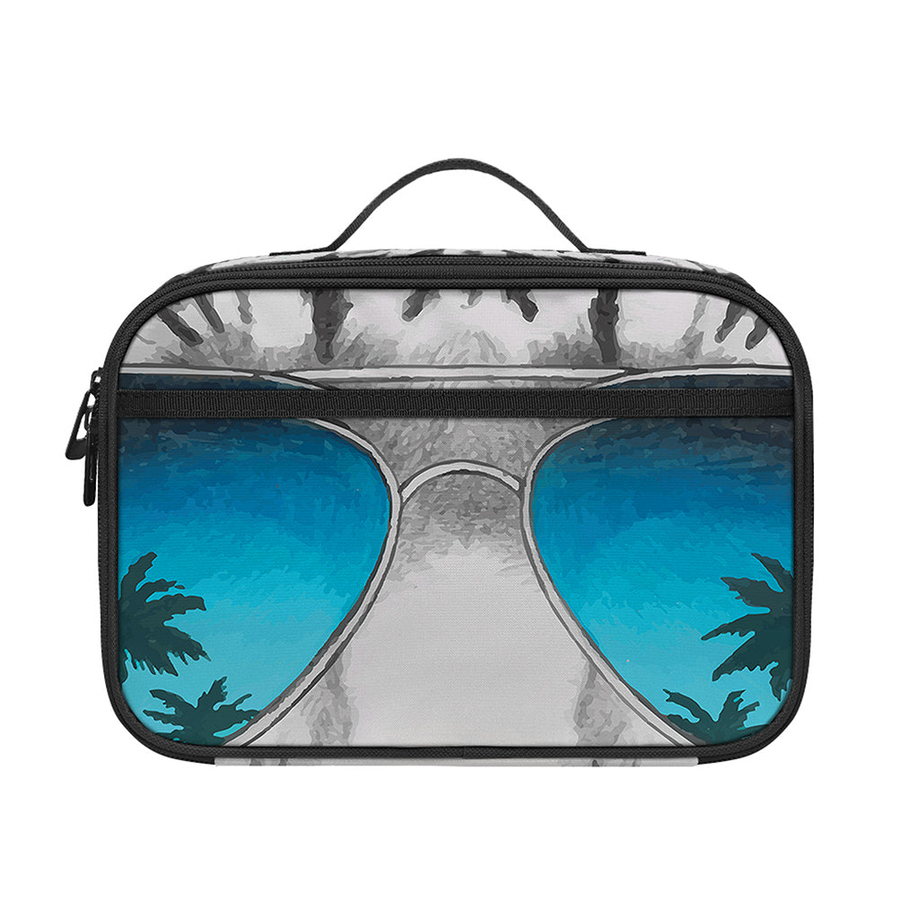 White Tiger With Sunglasses Print Portable Lunch Bag