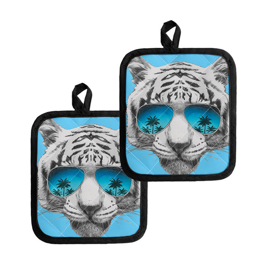 White Tiger With Sunglasses Print Pot Holders