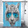 White Tiger With Sunglasses Print Premium Shower Curtain