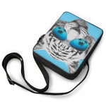 White Tiger With Sunglasses Print Rectangular Crossbody Bag