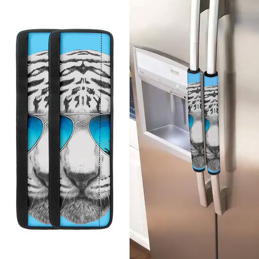 White Tiger With Sunglasses Print Refrigerator Handle Covers