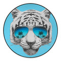 White Tiger With Sunglasses Print Round Floor Mat