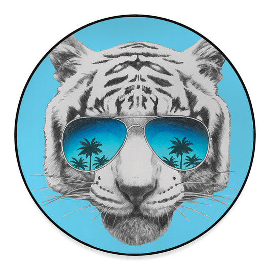 White Tiger With Sunglasses Print Round Floor Mat