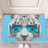 White Tiger With Sunglasses Print Rubber Doormat