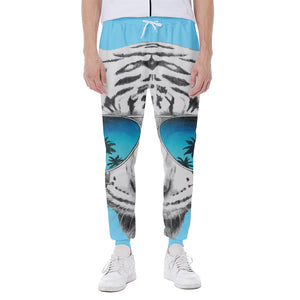 White Tiger With Sunglasses Print Scuba Joggers