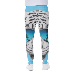 White Tiger With Sunglasses Print Scuba Joggers