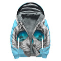 White Tiger With Sunglasses Print Sherpa Lined Zip Up Hoodie