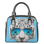 White Tiger With Sunglasses Print Shoulder Handbag