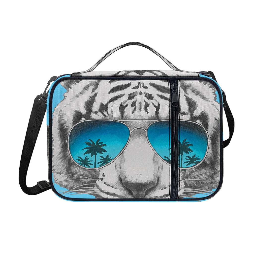 White Tiger With Sunglasses Print Shoulder Strap Bible Bag