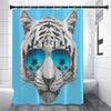 White Tiger With Sunglasses Print Shower Curtain