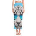 White Tiger With Sunglasses Print Side Slit Maxi Skirt