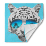 White Tiger With Sunglasses Print Silk Bandana