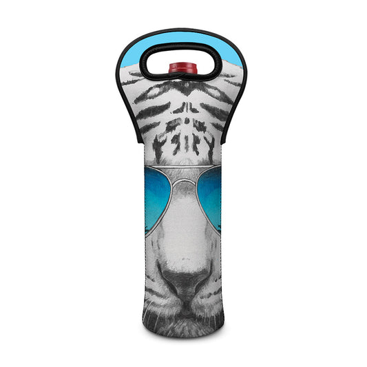White Tiger With Sunglasses Print Single Neoprene Wine Tote