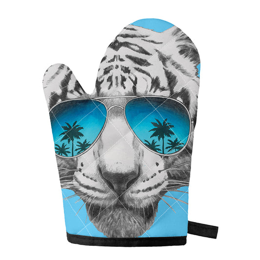 White Tiger With Sunglasses Print Single Oven Mitt