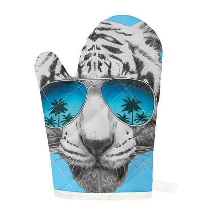 White Tiger With Sunglasses Print Single Oven Mitt