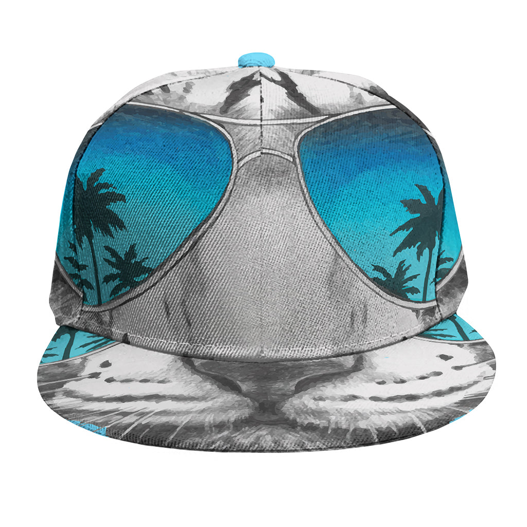 White Tiger With Sunglasses Print Snapback Cap