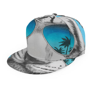 White Tiger With Sunglasses Print Snapback Cap