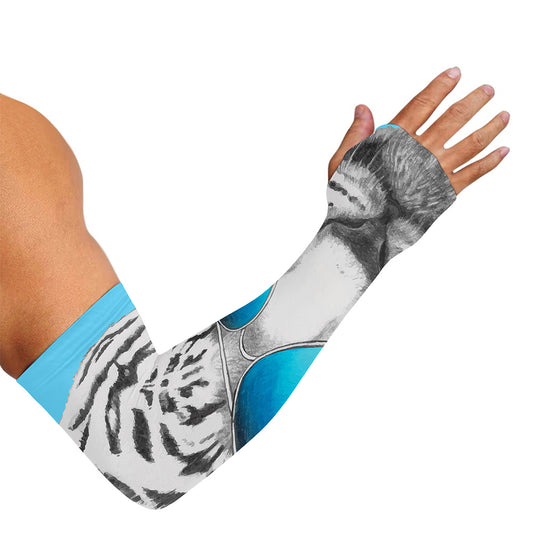 White Tiger With Sunglasses Print Sun Protection Arm Sleeves