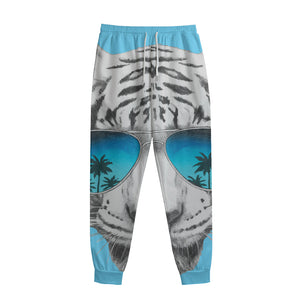 White Tiger With Sunglasses Print Sweatpants