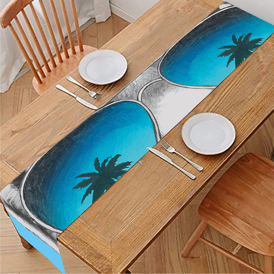 White Tiger With Sunglasses Print Table Runner