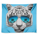 White Tiger With Sunglasses Print Tapestry