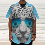 White Tiger With Sunglasses Print Textured Short Sleeve Shirt