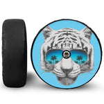 White Tiger With Sunglasses Print Tire Cover With Camera Hole