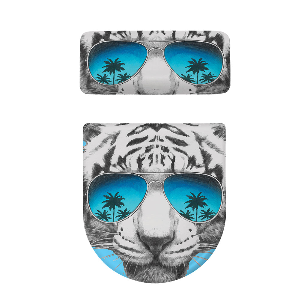 White Tiger With Sunglasses Print Toilet Lid And Tank Cover Set