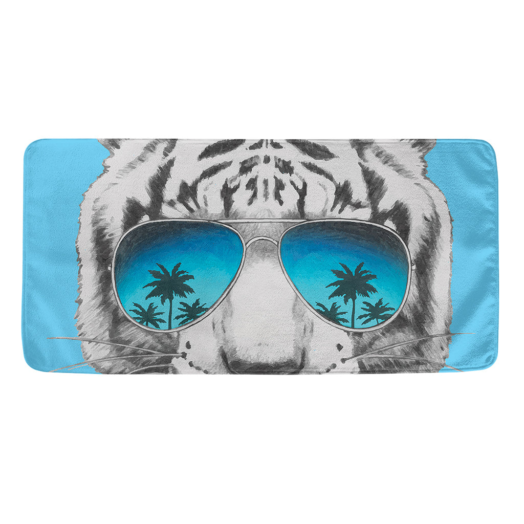 White Tiger With Sunglasses Print Towel