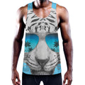 White Tiger With Sunglasses Print Men's Workout Tank Top